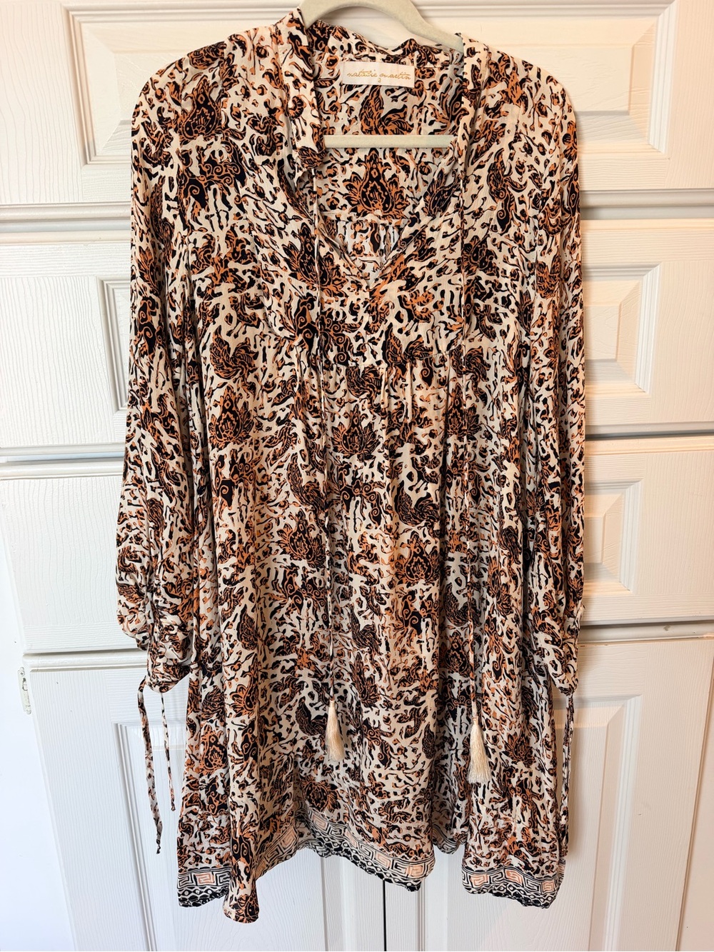 Natalie Martin 100% Silk Printed Tassel Boho Dress Size S